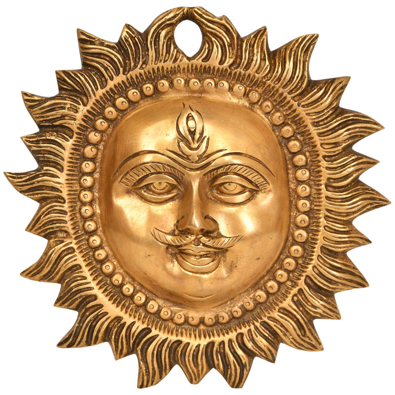5" Sun Wall Hanging Surya Brass Sculpture - Handcrafted Hindu Sun God Vastu Decor Positive Energy Art