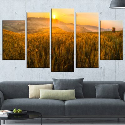 Tuscany Wheat Field at Sunrise' 5 Piece Photographic Print on Wrapped Canvas Set -  Design Art, PT11709-373