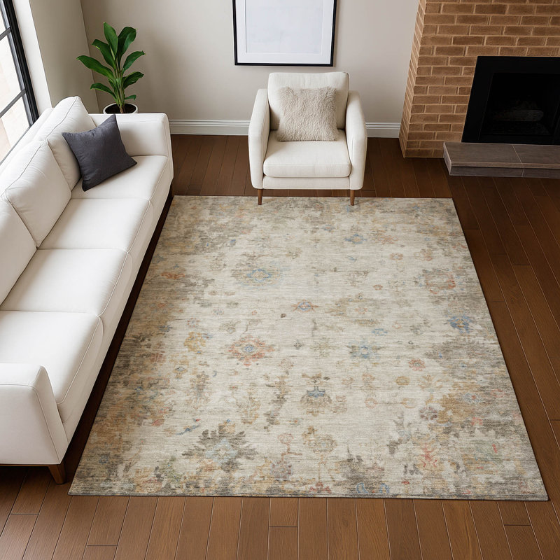 Premium Machine Washable Mayfield  Global Rug, Ivory, 5' x 7'6"
