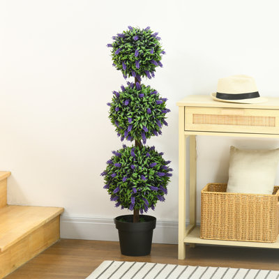 HOMCOM Set of 2 Decorative Artificial Plants Ball Trees in Pot 110cm Green