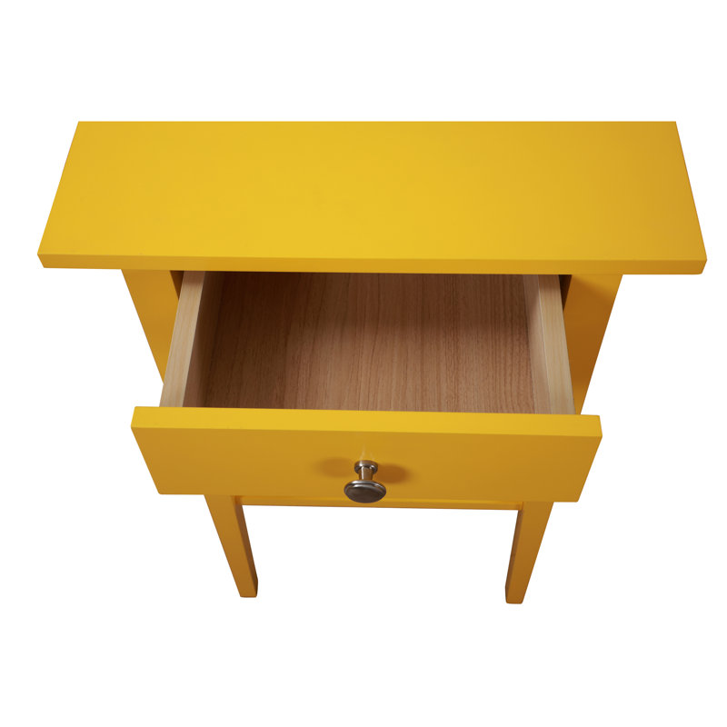 Yellow Particle Board Modern Nightstand with Drawer and Shelf