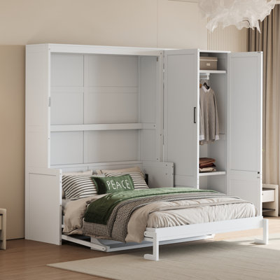 Queen Murphy Wall Bed with Closet – White Space-Saving Folding Bed, Home Storage & Bedroom Furniture