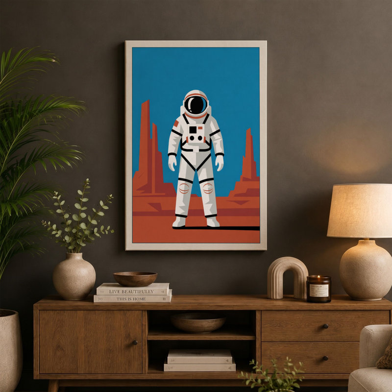 Astronaut in the Desert Modern - Wrapped Canvas, 24x16 - 61.0 x 40.6 cm, Ochre Border