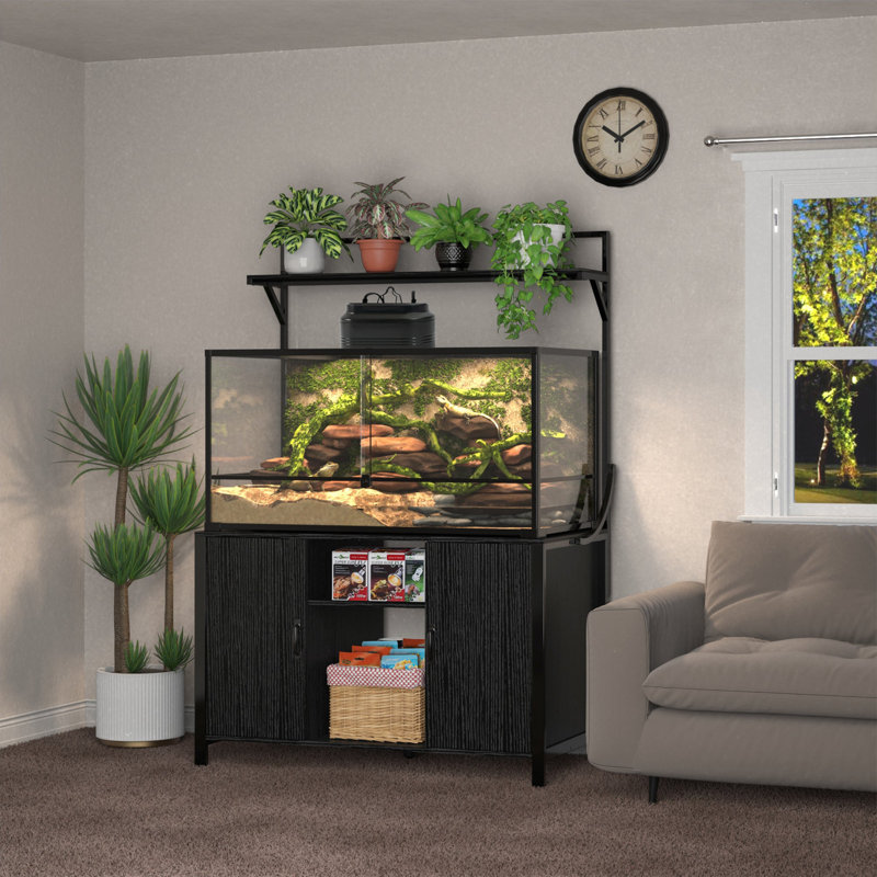 48'' Black Iron and MDF Reptile Terrarium Stand with Storage