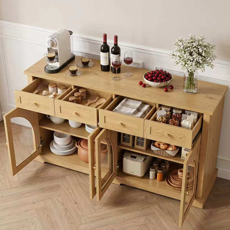 Buffet l 60 "avec 4 portes en verre, Naturel