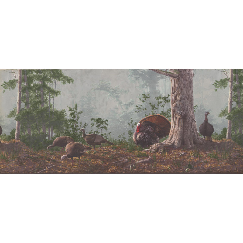Bordure de papier peint sauvage Crumbley Wild Turquie dans la forêt ombragée moderne L 10,25 pi x l 180 po, Brun ensoleillé