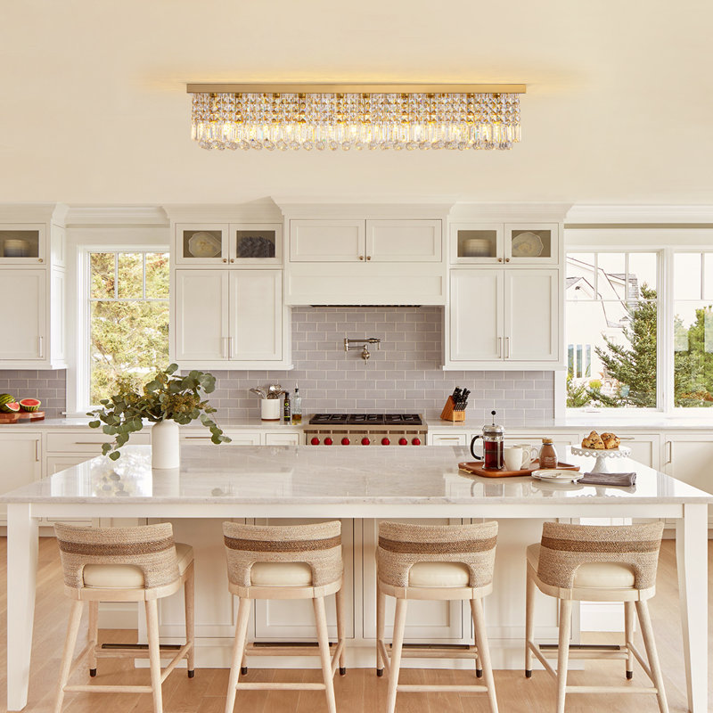 Casey-Rae 6/8/10 - Light Flush Mount Dimmable Kitchen Island Square / Rectangle Chandelier, Gold, Large