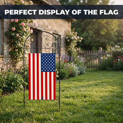 2 Pack Decorative Metal Garden Flag Stand, Black Powder‑Coated Yard Flag Holder Stake 39.4"×16", Weather‑Resistant Flag Pole for 14×25 Inch Outdoor Garden Flags