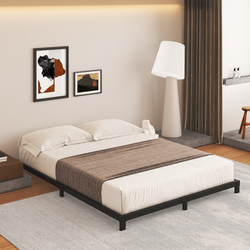 LowBed Frame - Heavy Duty Metal -Bed Frame In Matte Heavy Duty With Steel Slats, Easy Assembly, Noise-Free, Non-Slip, No Box Spring Needed