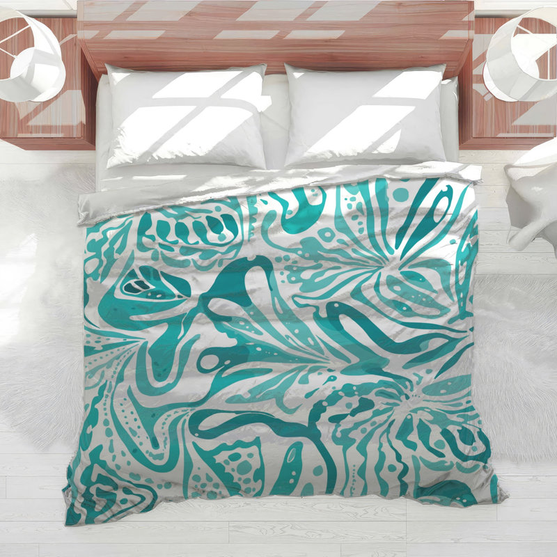 Édredon floral abstrait turquoise, Simple extra long