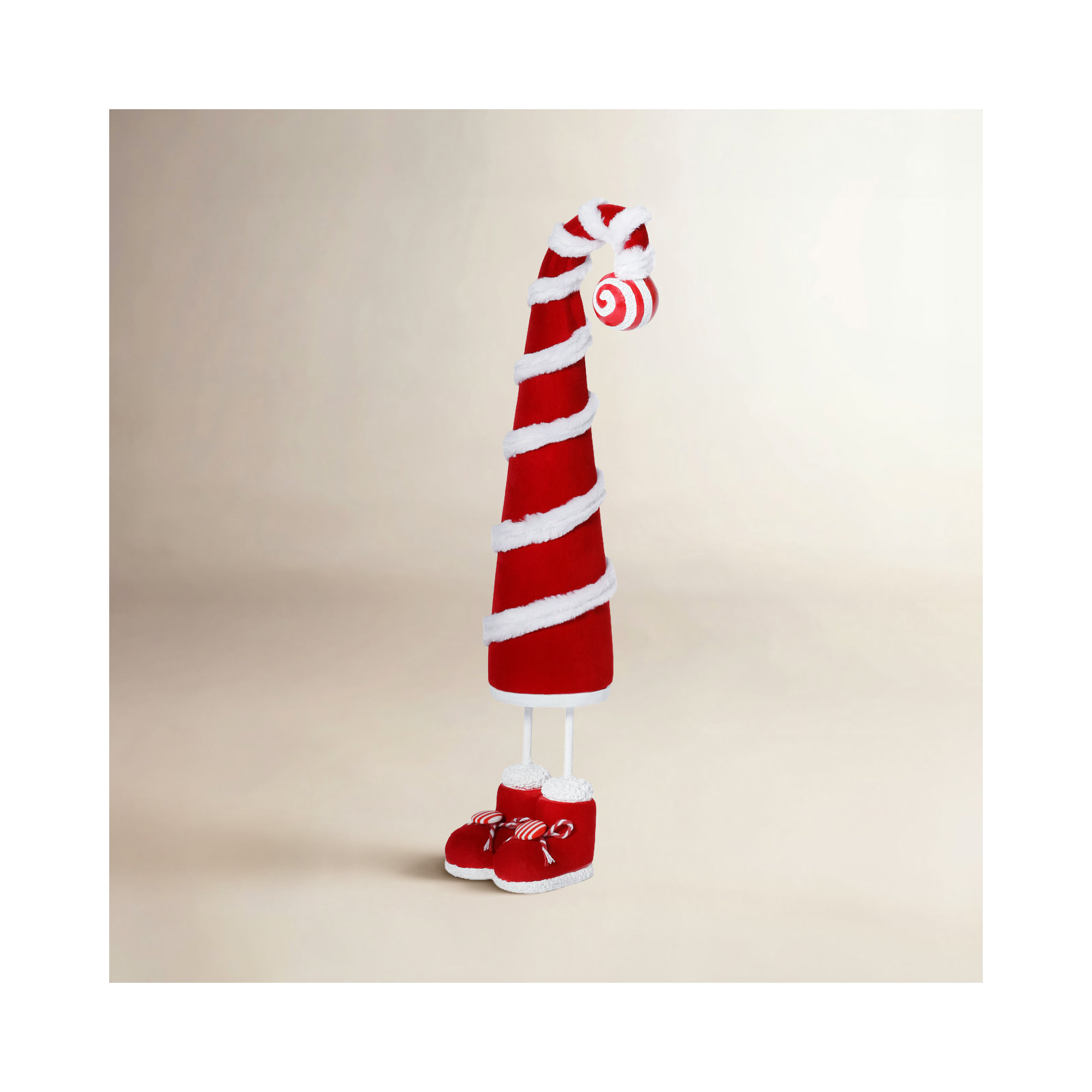 Whimsical Candy Cane Hat Christmas Figure, 19" H x 4" W x 4" D
