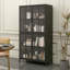 Armoire de rangement en métal noir de qualité supérieure avec portes en verre trempé, tablettes réglables, dispositif anti-basculement, fermeture silencieuse magnétique et pieds réglables pour la maison et le bureau