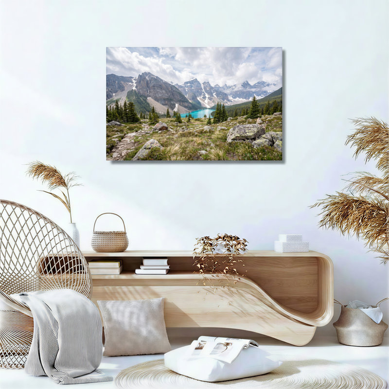 Ensemble de 1 tableau sur toile représentant un lac de montagne, H 28 po x l 40 po, Toile tendue