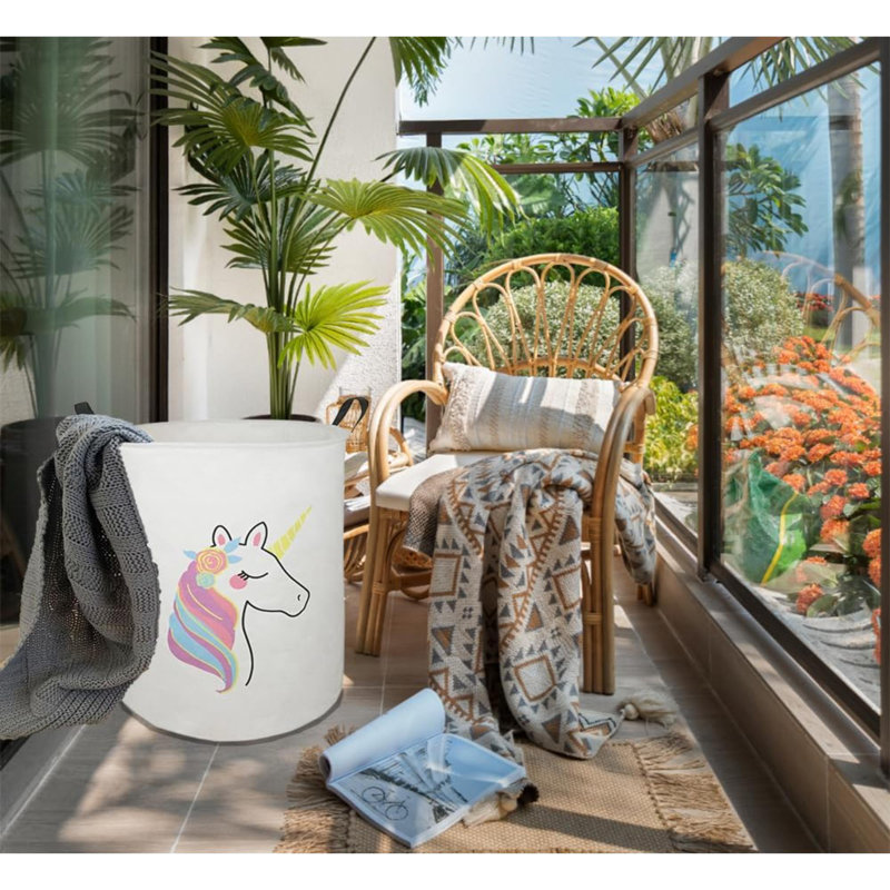 Panier à linge rond avec paniers à linge avec poignées, panier de rangement pour panier à linge pour chambre, décoration de chambre à coucher (Licorne simple)
