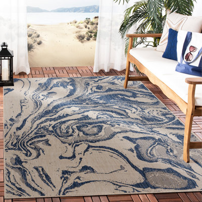 Ohiopyle Abstract Beige/Blue Power Loomed Indoor/Outdoor Area Rug