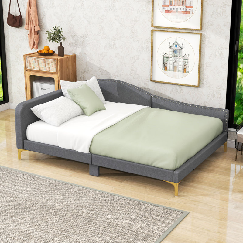 Linen Upholstered Daybed for Living Room, Gray, Full/Double