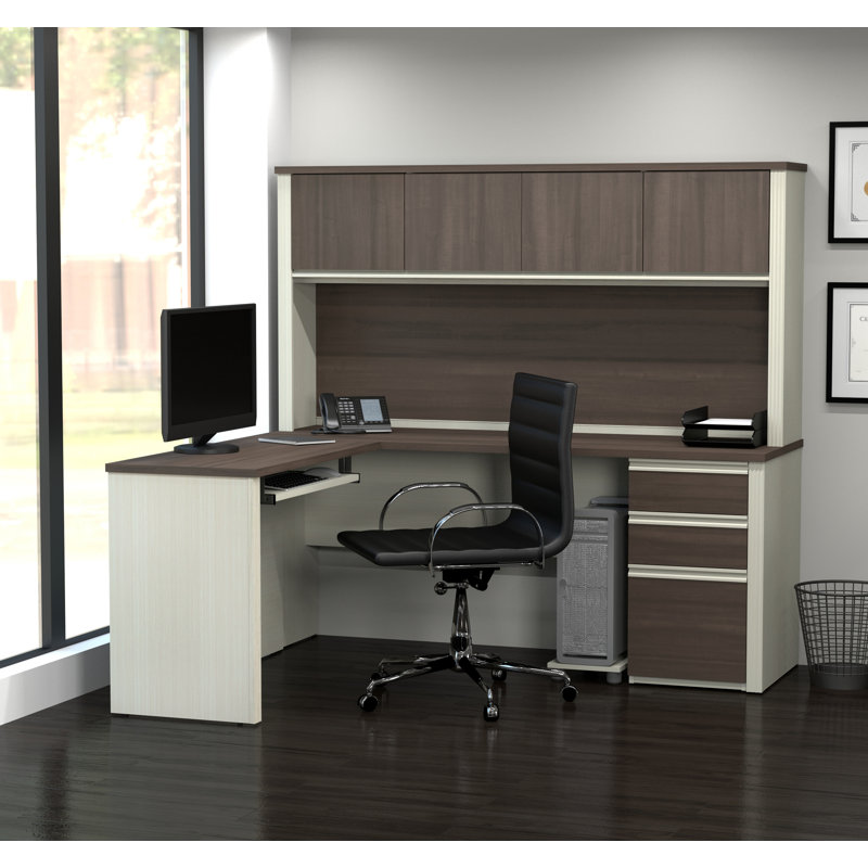 Operle L-Shaped Executive Desk, White Chocolate & Antigua