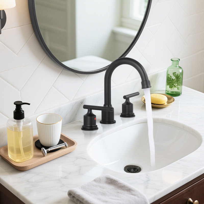 Mounting / Installation Required 2-handle Bathroom Faucet with Drain Assembly, ‎Matte Black