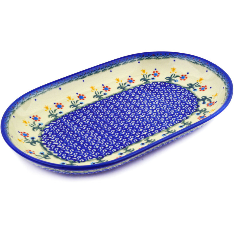 Spring Flowers Stoneware Platter, 0.98" H x 9.29" W x 5.91" D