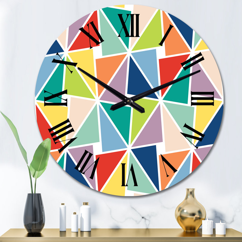 Multicolored Triangle Pattern - Patterned wall clock, Large