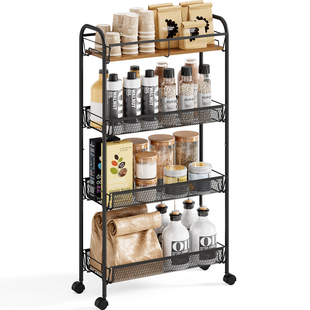 4 Tier Rolling Cart,Metal Cart,Utility Cart with Wheels,Bathroom Cart,Salon Trolley Cart,Kitchen Storage Cart KINGRACK 