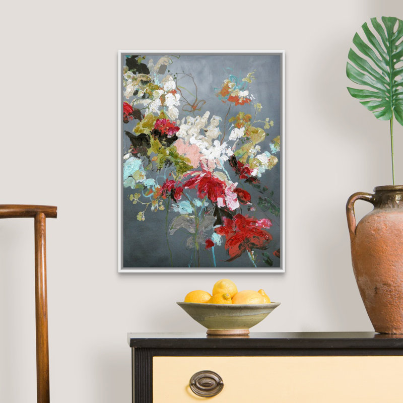 Abstrait floral 2 - reproduction d'art, H 26 po x l 20 po x P 1,75 po, Toile blanche encadrée