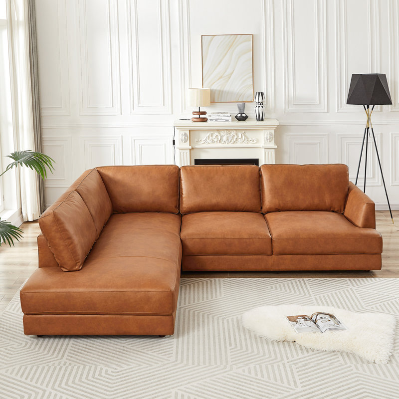 Canapé modulaire en cuir véritable Byrle, Cuir véritable cognac, Face à la gauche