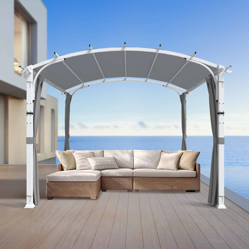 Gray 11x11 Outdoor Steel Pergola with Textilene Canopy