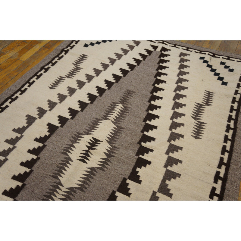 Antique Navajo Native American Medallion White and Black Color Flatweave Rug