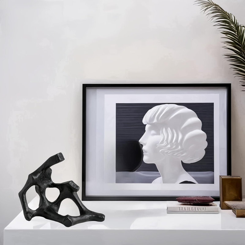 8.3" Black Abstract Sculpture - Modern Home Office Table Decor