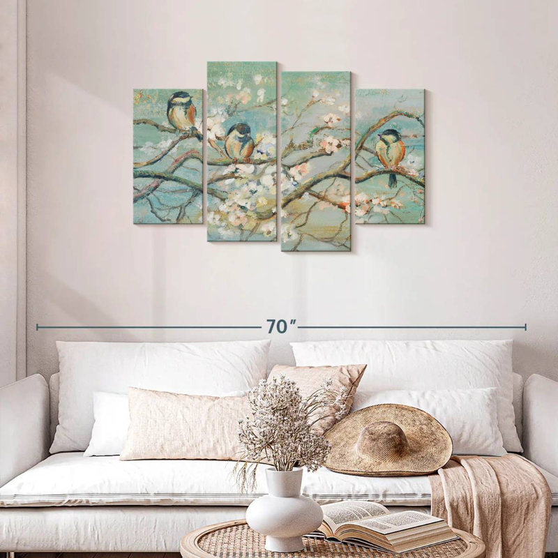 Branche de printemps Brampt avec oiseaux, H 27 po x l 43 po