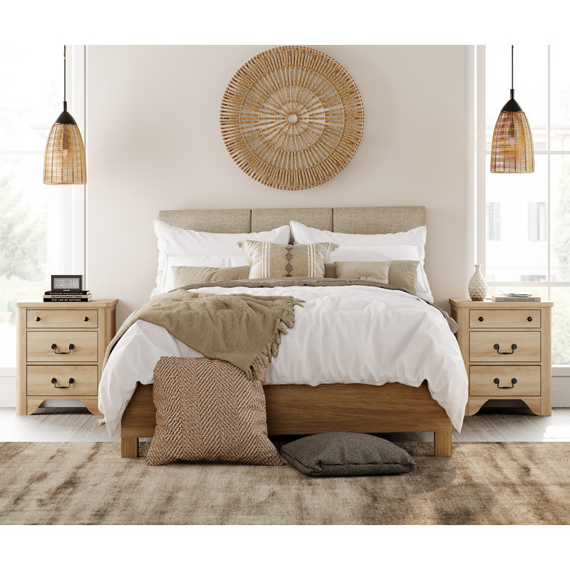 Farmhouse Wood Nightstand With Built-In Charging Station,3-Drawer End Tables For Bedroom, Living Room, Entryway, Set of 2