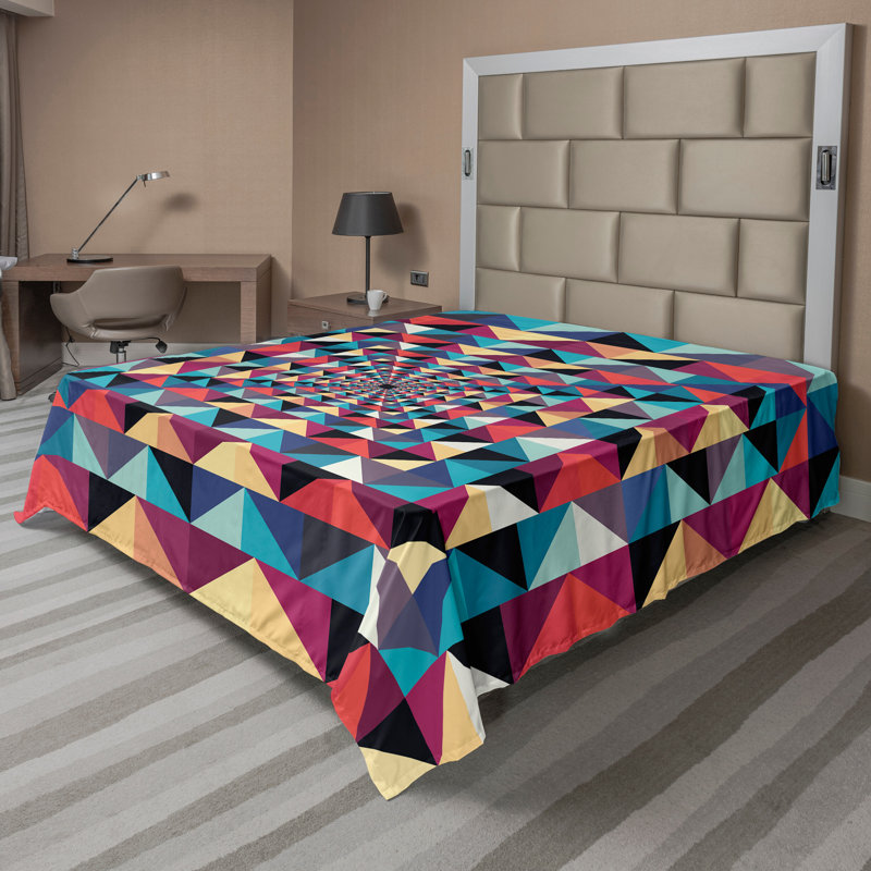 Ambesonne Modern Top Flat Sheet Visual Patchwork Retro Multicolor, California King
