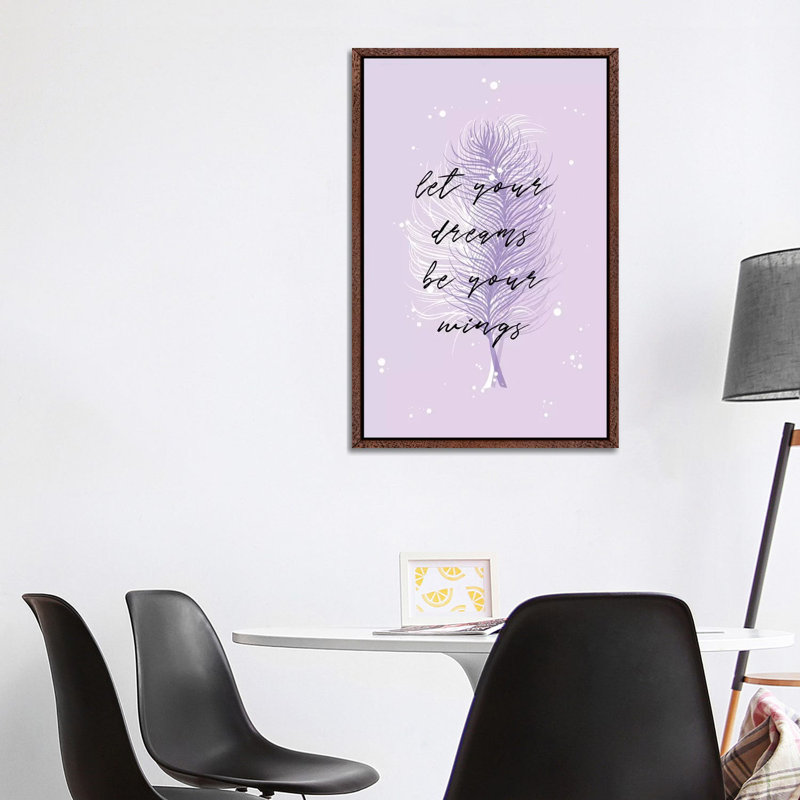 Purple Feathers by Martina Pavlova - Print on Canvas, Classic Brown Wood Floater Framed, 101.6cm H x 66.04cm W x 3.81cm D