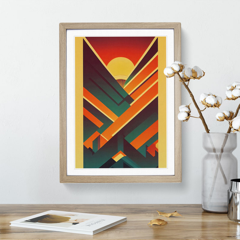 XV1022-764X Deco Sunset No.5 - Single Picture Frame Print, 64cm H x 46cm W x 2cm D, Oak