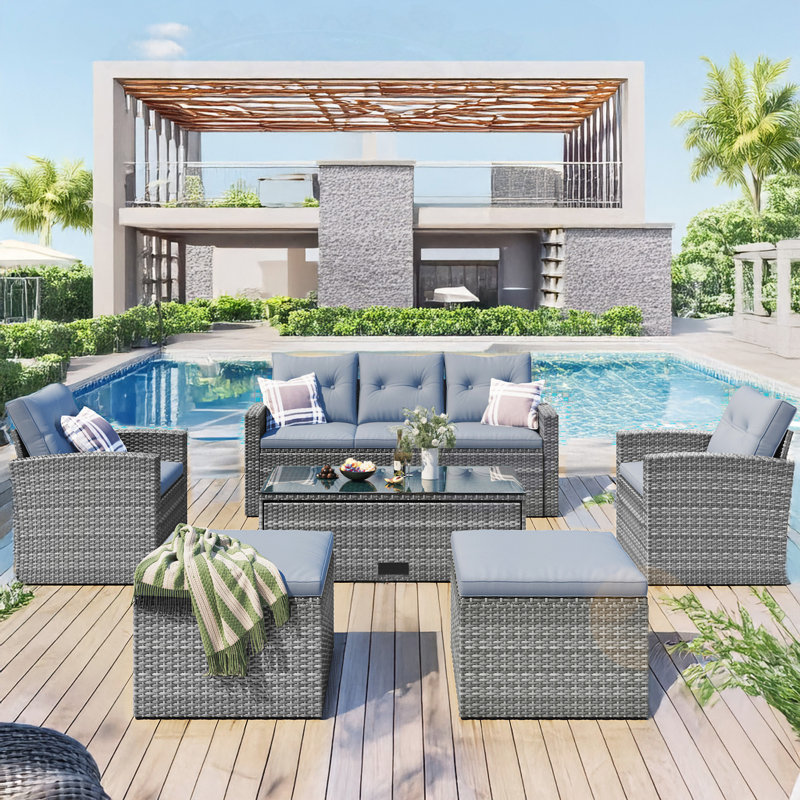 Outstanding All-Weather Wicker Patio Set with Versatile Seating and Removable Cushions, Light Gray/Dark Gray
