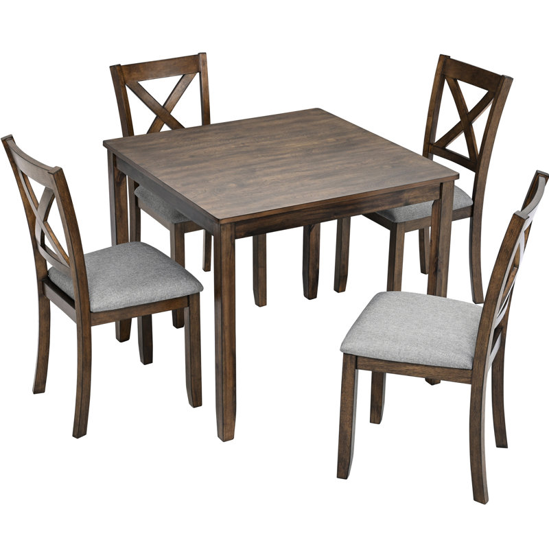 5 tables de salle à manger en bois de noyer massif avec 4 chaises, une structure, des sièges confortables, une table moderne en forme de X, facile à nettoyer, idéale pour les cuisines