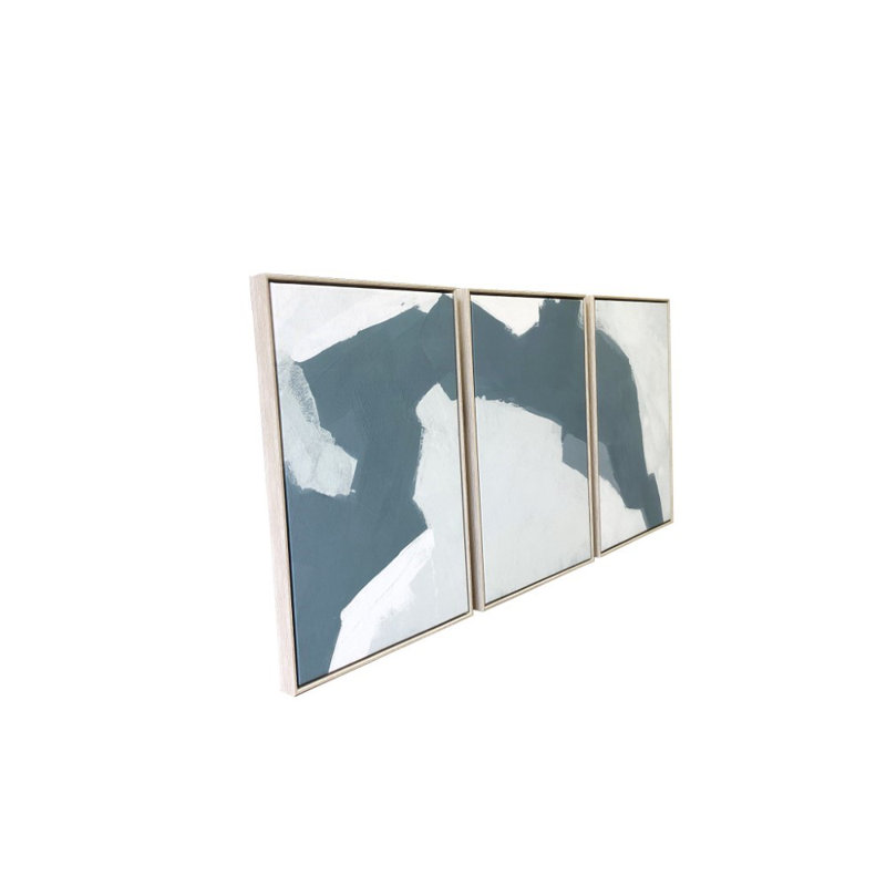 Dusty Blue and Gray Abstract Triptych Canvas Wall Art Set