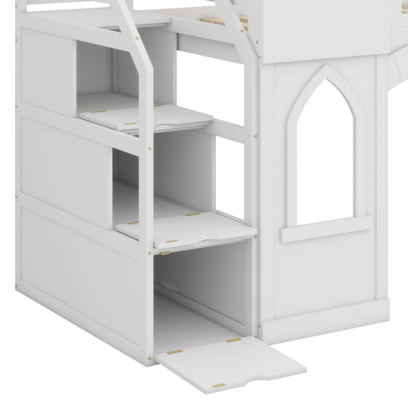 Lit mezzanine simple avec escalier de rangement et fenêtre, Blanc