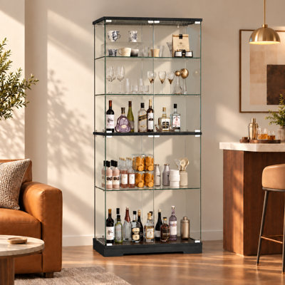 Vitrine à 5 niveaux avec éclairage RVB, armoire de rangement de 198 cm de hauteur avec détecteur de mouvement