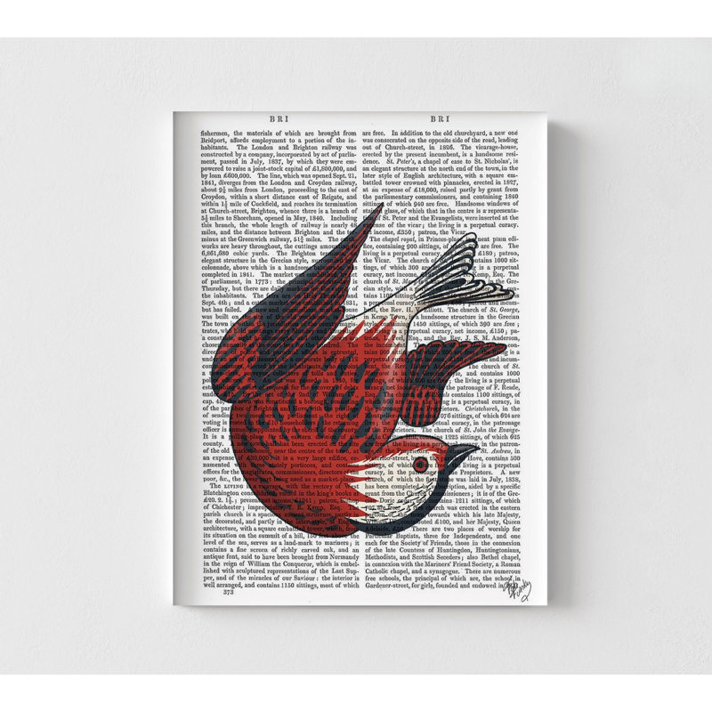 Reproduction d'oiseau rouge par Fab Funky, Reproduction encadrée avec passe-partout, Tanné, H 12 po x l 16 po