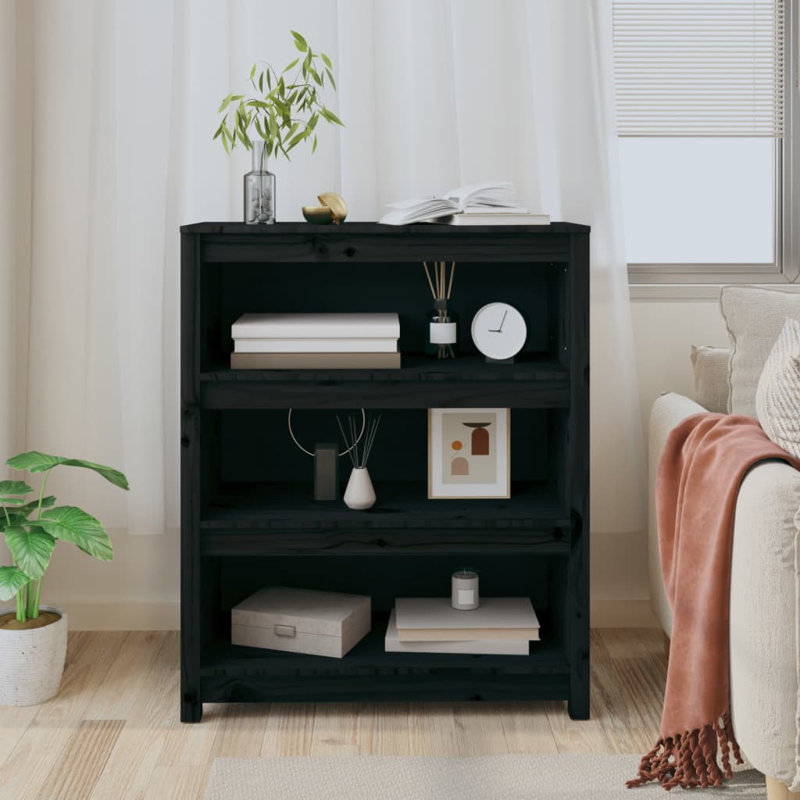 Kylisia 97cm H Solid Wood Standard Bookcase, 97cm H x 80cm W x 35cm D, Black
