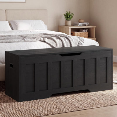 Banc de rangement avec charnières de sécurité, coffre à jouets en bois et armoire de rangement