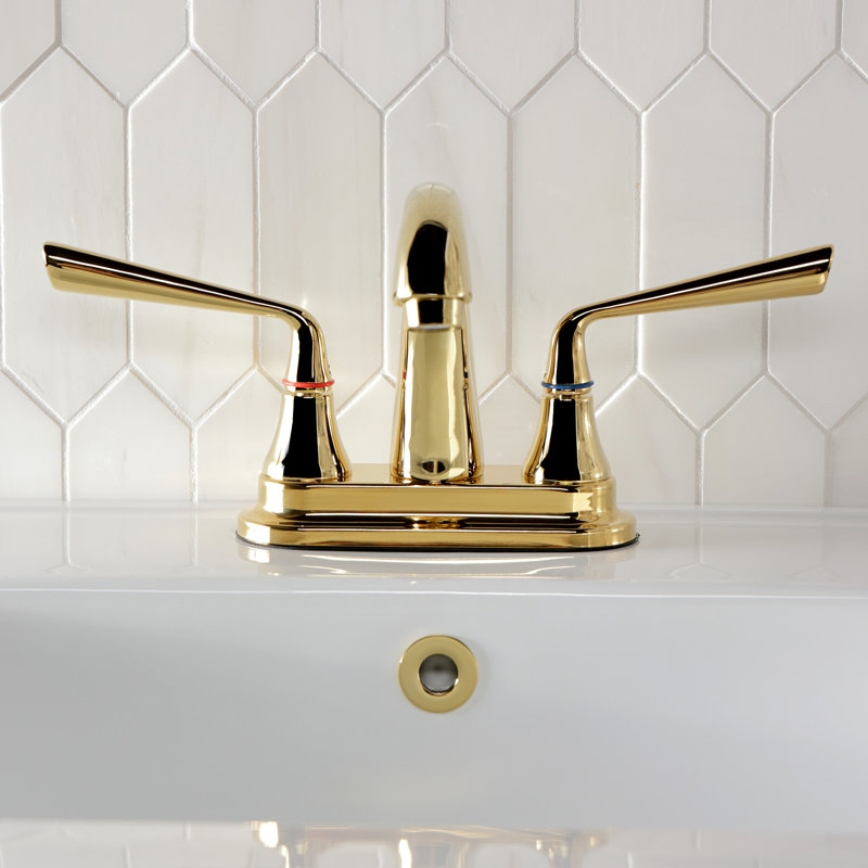 Robinet de salle de bain central à 4 poignées à fixation sur comptoir à 3 trous avec laiton escamotable Kingston, Laiton poli