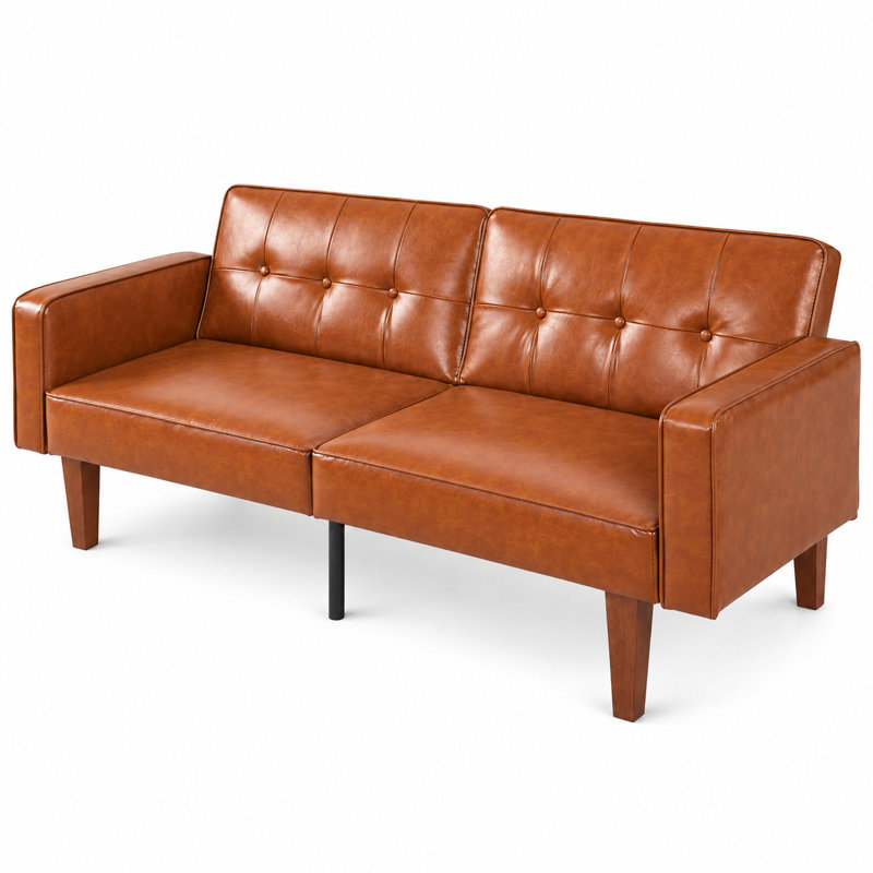 Canapé-lit futon convertible en similicuir de 173 cm (68,1 po) avec dossier inclinable en 3 positions, Brun