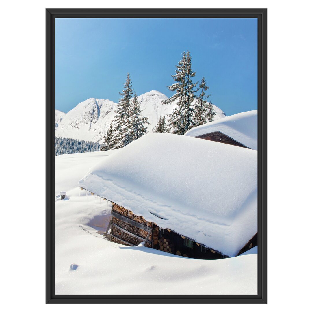 Gerahmtes Wandbild Berghütten in den Alpen