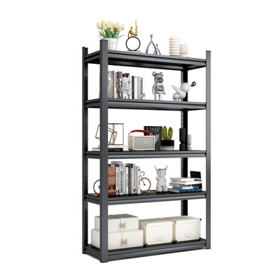 5 Tier 72"H Heavy Duty Metal Shelf, 2000Lbs Capacity, Adjustable For Warehouse, Black+Gray, Modern Temptation Office Shelves Garage Shelving, Duty, Kitchen, Chic