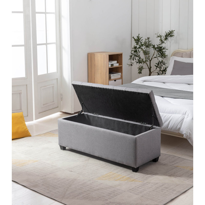 Fabric Upholstered Storage Bench, Grey