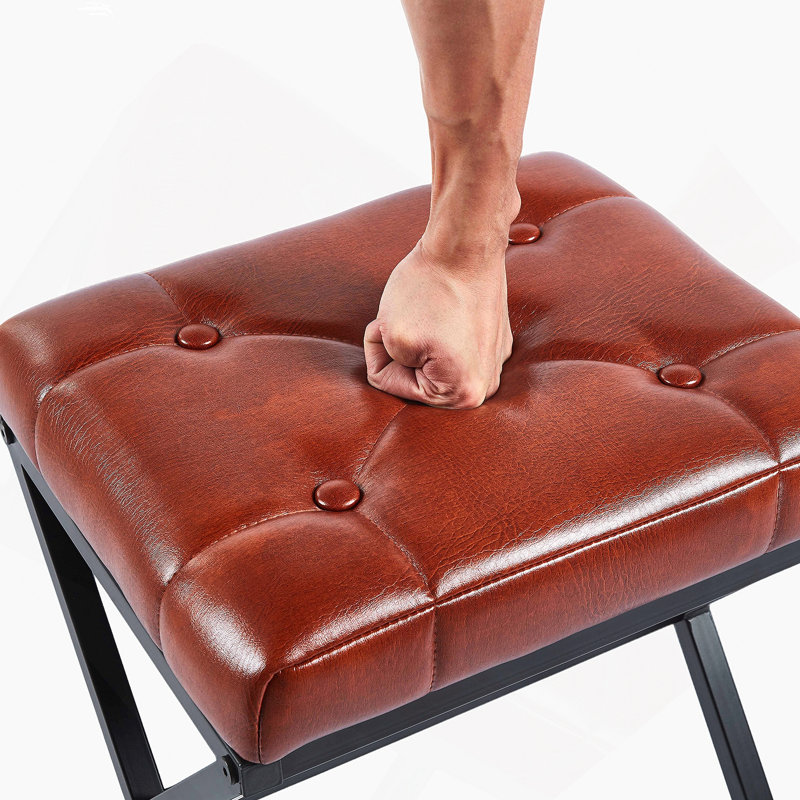 Stool/Chair,1Pcs,BROWN Leather,Metal Leg,40.5X33.5X44.5Cm, Brown