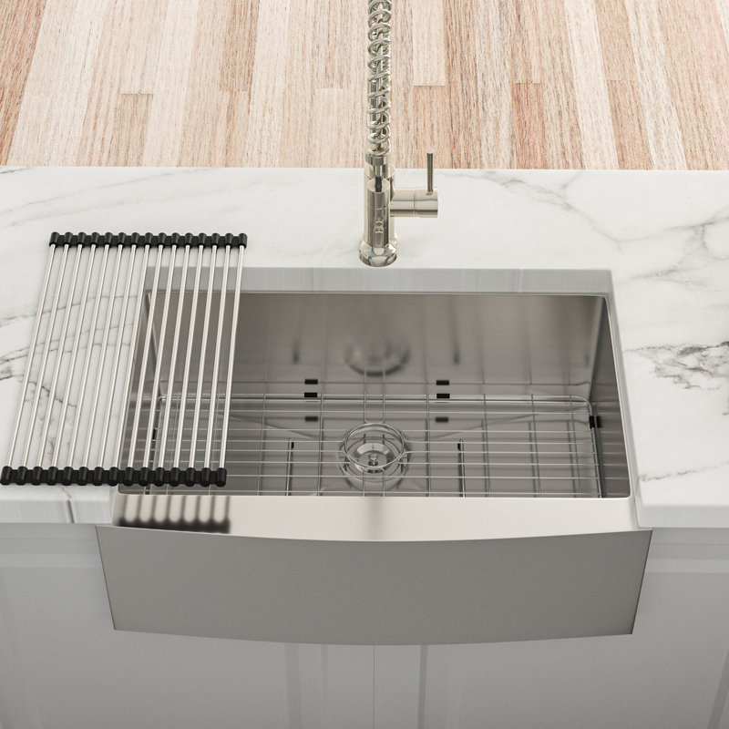 24X21x10 Inch 16 Gauge T304 Stainless Steel Kitchen Sink With Apron Front, X - Shaped Water Guide For Effortless Drainage, R10 Corner Design, Coating Weather Adaptation, 3Mm Pad, Comes Dish Grid And